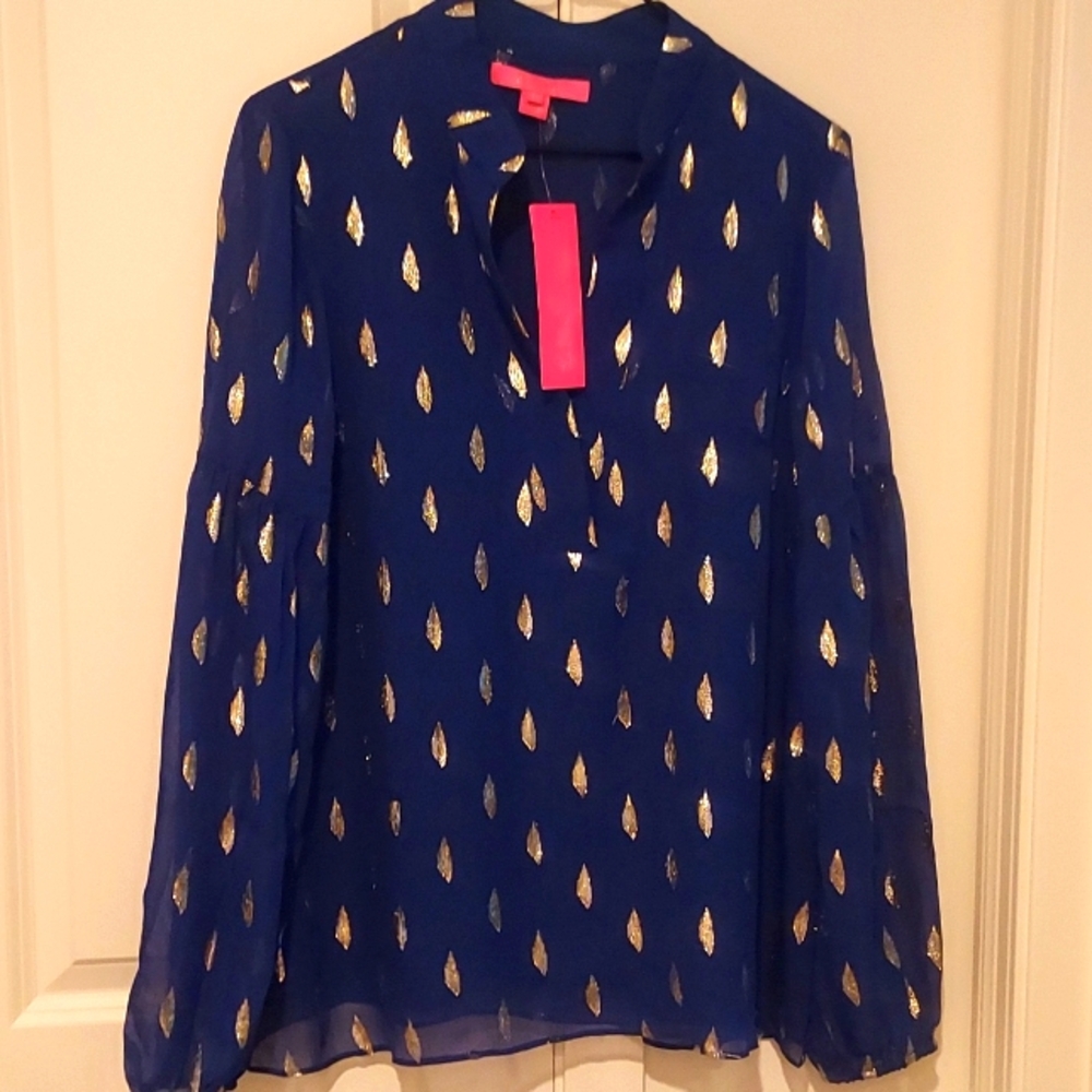 Lilly Pulitzer medium sheer blue blouse NWT